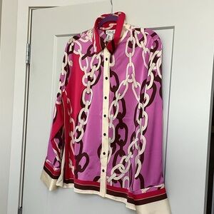 Rachel Zoe Pink & Red Chain Print Silk Blouse
